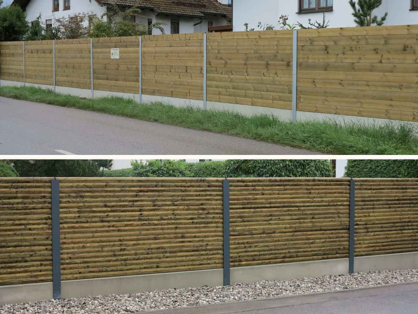 Unterschied zwischen einer Reflektierenden Bohlen und Rundholz L&auml;rmschutzwand